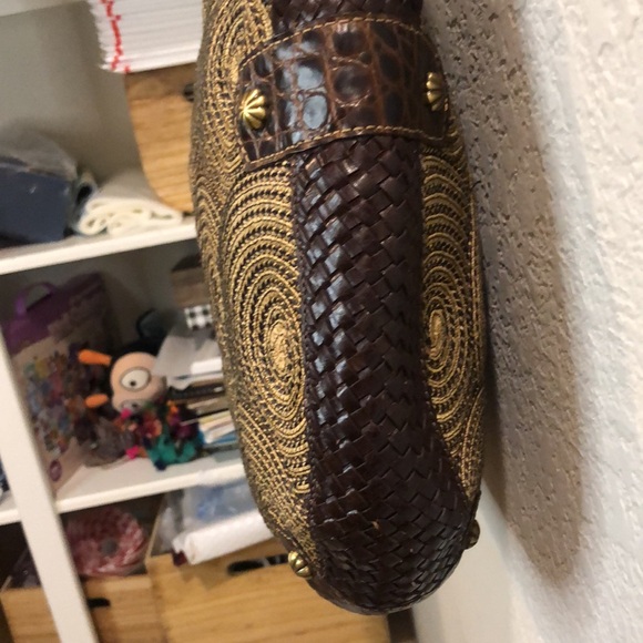 Eric Javits Large Straw Swirling Medallions Leather Bag RARE Vtg looks new - Picture 5 of 12